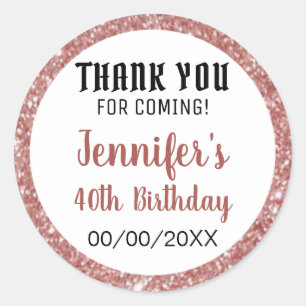 Rose Gold Glitter Birthday Thank You Favour Tags