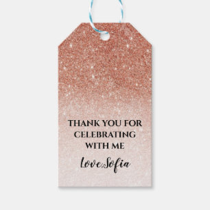 Rose Gold Glitter Birthday Thank You Tag Gift
