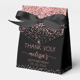 Rose Gold Glitter Black Birthday Thank You Favour Box