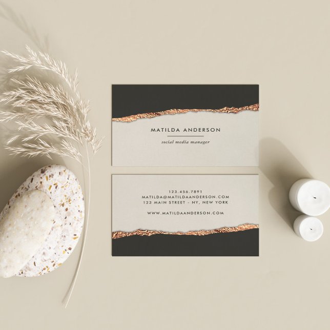Rose gold glitter black cream modern square business card (Creator Uploaded)
