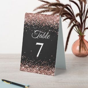 Rose Gold Glitter Black Elegant Table Number