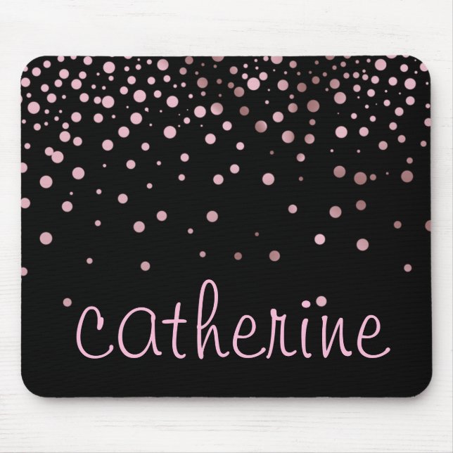 Rose Gold Glitter Black Faux Foil Glittery Mouse Pad (Front)