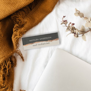 Rose gold glitter black girly elegant modern chic name tag