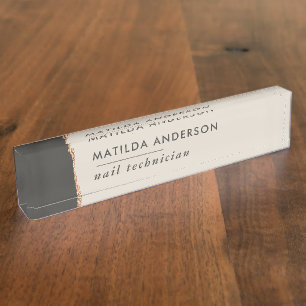 Rose gold glitter black girly elegant modern chic nameplate