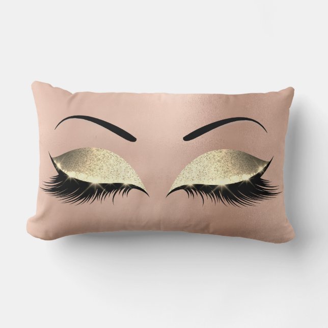 Rose Gold Glitter Black Glam Makeup Lashes Lumbar Cushion (Front)