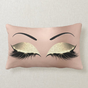 Rose Gold Glitter Black Glam Makeup Lashes Lumbar Cushion