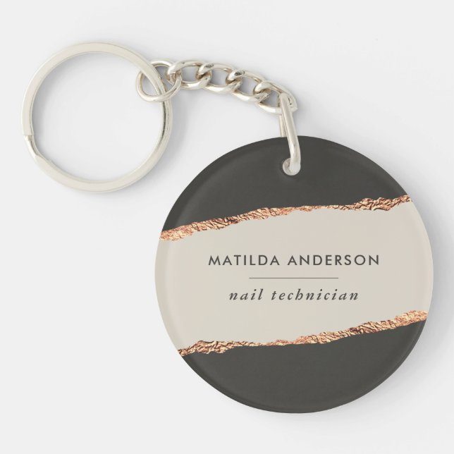 Rose gold glitter black modern elegant budget key ring (Front)