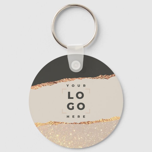 Rose gold glitter black modern elegant budget key ring (Front)