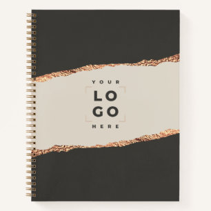 Rose gold glitter black modern elegant budget logo notebook