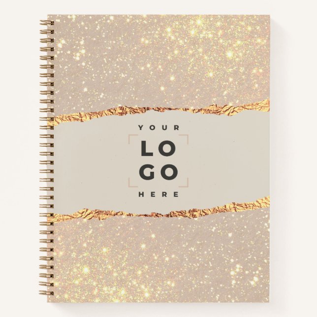 Rose gold glitter black modern elegant budget logo notebook (Front)