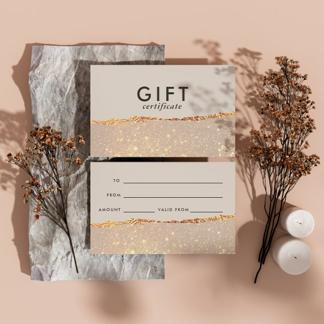 Rose Gold Glitter & Black Modern Gift Certificate (Creator Uploaded)