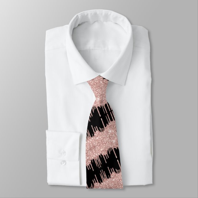 Rose Gold Glitter Black Neck Tie (Tied)