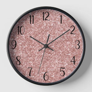 Rose Gold Glitter Black Number Clock