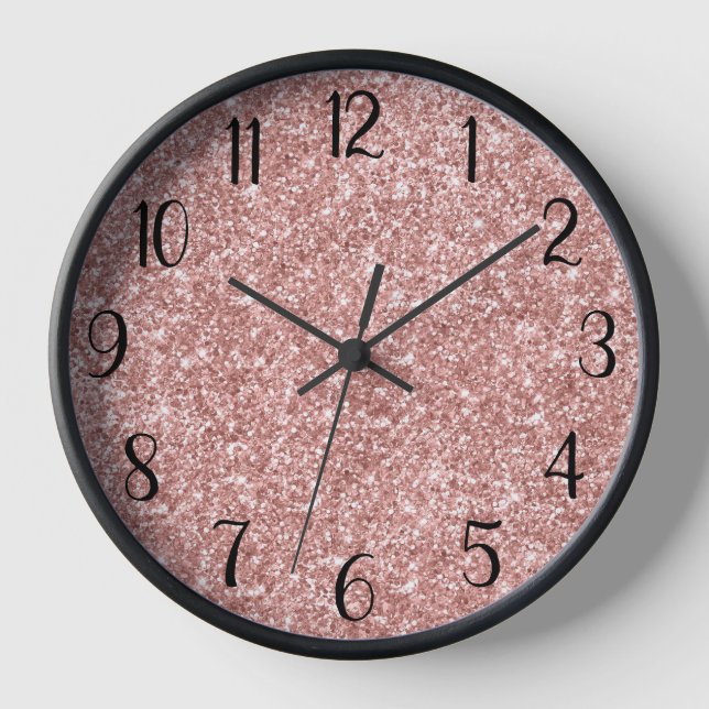 Rose Gold Glitter Black Number Clock (Front)