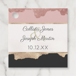 Rose Gold Glitter Black Pink Abstract Girly Art Favour Tags