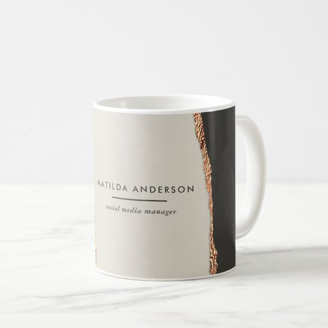 Rose gold glitter black pink modern business coffee mug (Front Right)