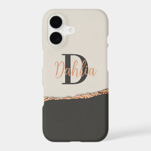 Rose gold glitter black pink modern monogram
