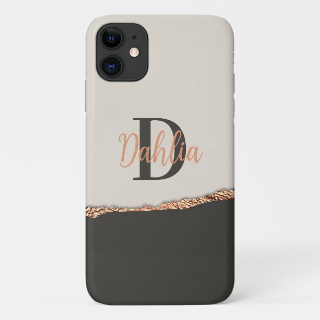 Rose gold glitter black pink modern monogram  Case-Mate iPhone case (Back)