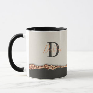 Rose gold glitter black pink modern monogram mug