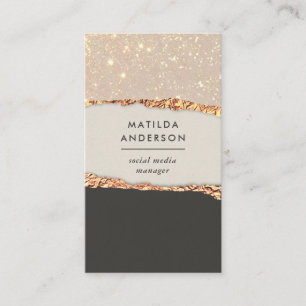Rose gold glitter black pink modern square busines business card
