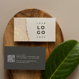 Rose gold glitter black pink modern square busines business card