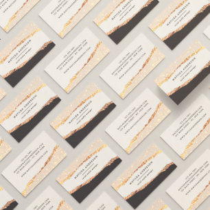 Rose gold glitter black pink modern square busines business card