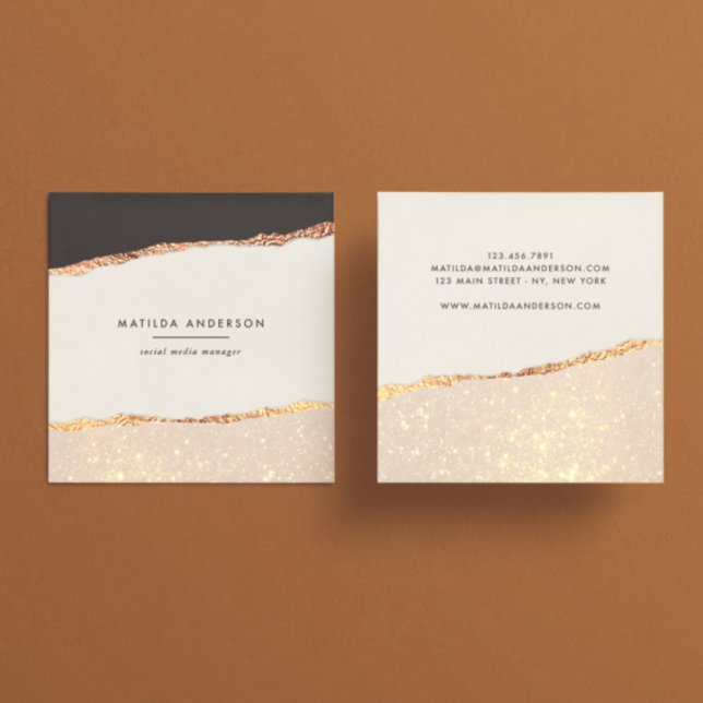Rose gold glitter black pink modern square business card (Creator Uploaded)