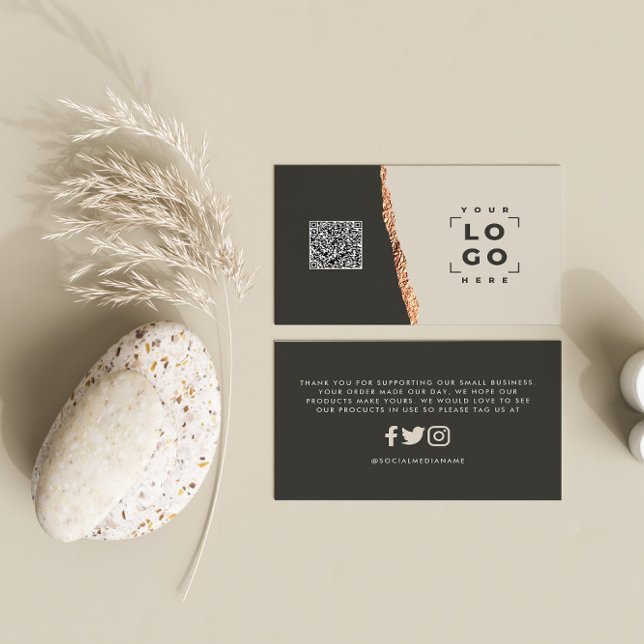 Rose gold glitter black pink modern thank you business card (Creator Uploaded)