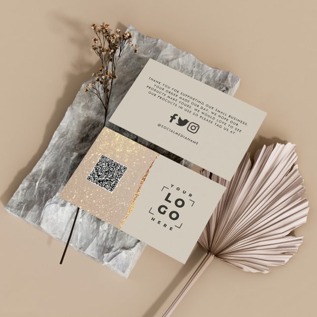 Rose gold glitter black pink modern thank you QR Business Card (Creator Uploaded)