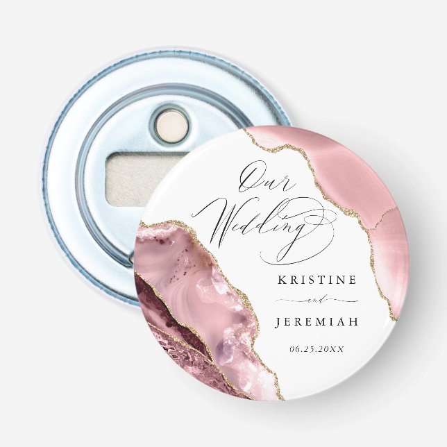 Rose Gold Glitter Black Script Luxury Wedding Bott Bottle Opener (Front)