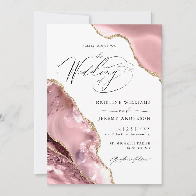 Rose Gold Glitter Black Script Luxury Wedding Invi Invitation (Front)
