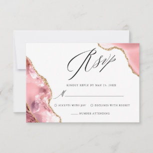 Rose Gold Glitter Black Script Luxury Wedding RSVP Card