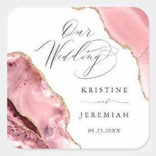 Rose Gold Glitter Black Script Luxury Wedding Square Sticker