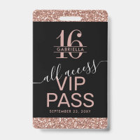 Rose Gold Glitter Black Sweet 16 Invitation VIP