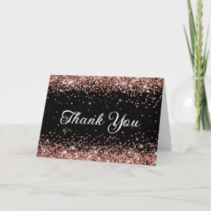 Rose Gold Glitter Black Thank You Card