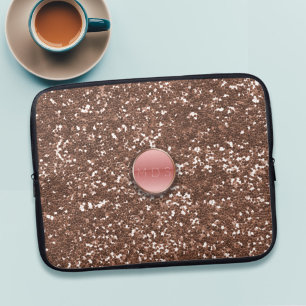 Rose Gold Glitter Bling Faux Pink Laptop Sleeve
