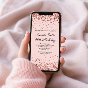 Rose Gold Glitter Blush 50th Birthday Invitation