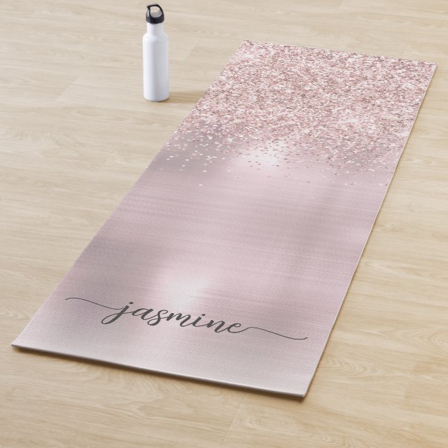 Rose Gold Glitter Blush Metallic Monogram Script Y Yoga Mat (In Situ)