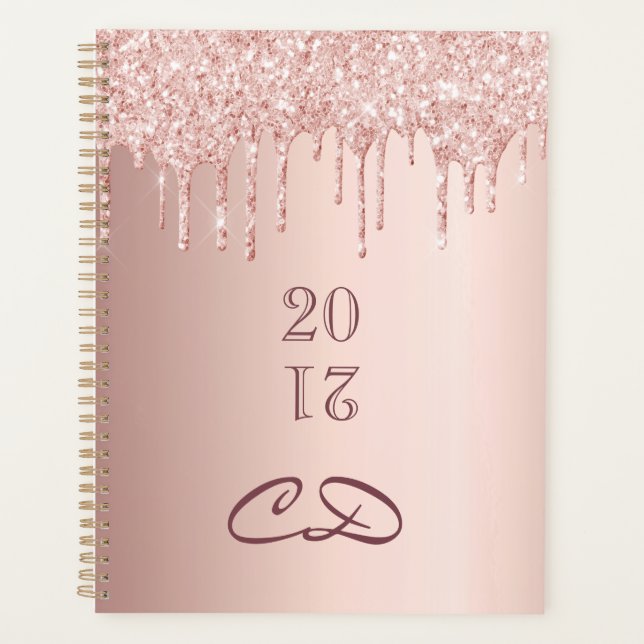 Rose gold glitter blush monogram initials 2026 planner (Front)