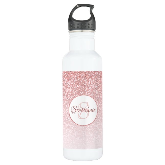 Rose Gold Glitter Blush Monogram Personalised 710 Ml Water Bottle (Front)