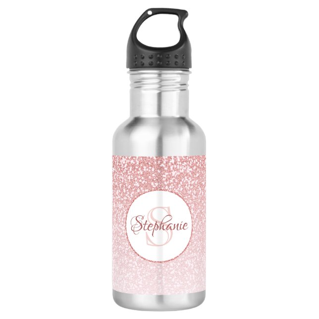 Rose Gold Glitter Blush Monogram Personalised 710 Ml Water Bottle (Front)