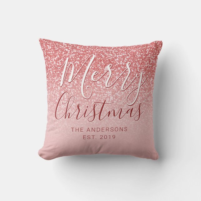Rose Gold Glitter Blush Ombre Christmas Name Cushion (Front)