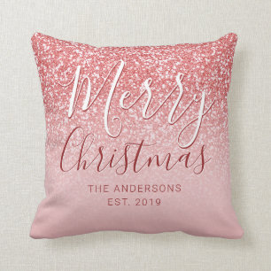 Rose Gold Glitter Blush Ombre Christmas Name Cushion