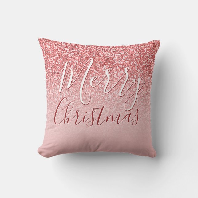 Rose Gold Glitter Blush Ombre Merry Christmas Cushion (Front)