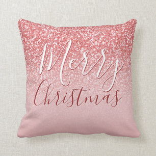 Rose Gold Glitter Blush Ombre Merry Christmas Cushion