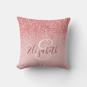 Rose Gold Glitter Blush Ombre Monogram Cushion