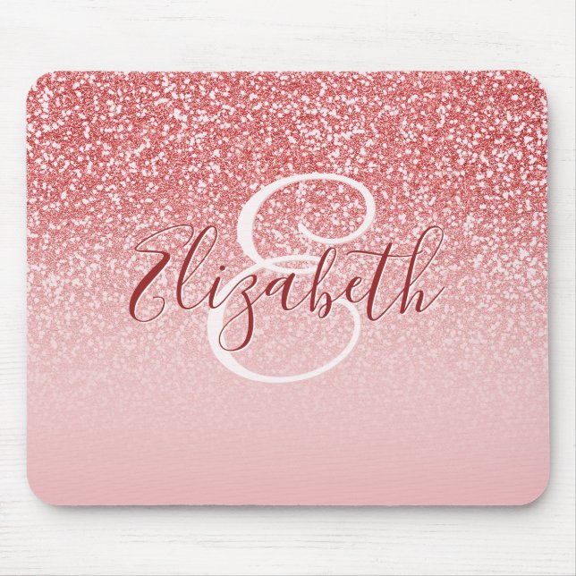 Rose Gold Glitter Blush Ombre Monogram Mouse Pad (Front)