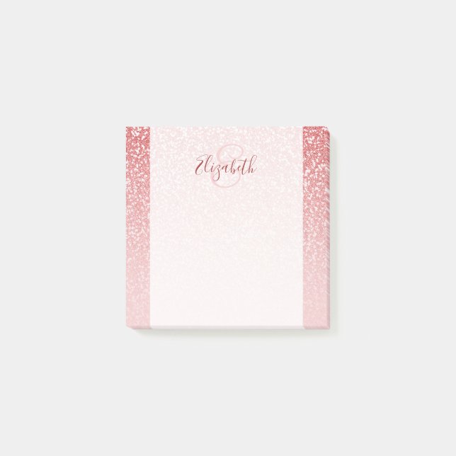 Rose Gold Glitter Blush Ombre Personalised Post-it Notes (Front)