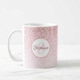 Rose Gold Glitter Blush Ombre Round Monogram Coffee Mug