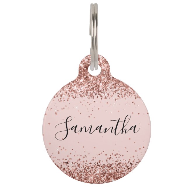 Rose Gold Glitter Blush Pet Tag (Front)